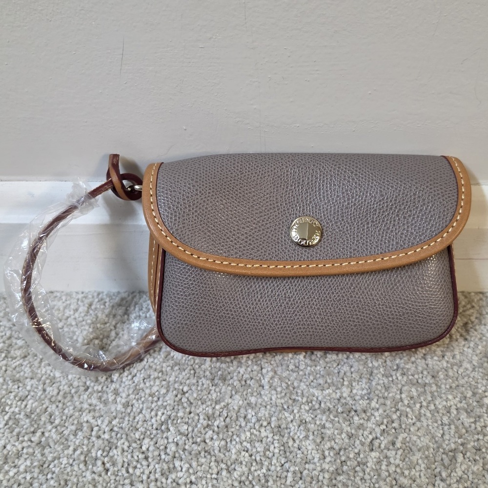 Dooney & Bourke Small Wristlet Wallet Pouch Brow  Tan With Leather Trim New